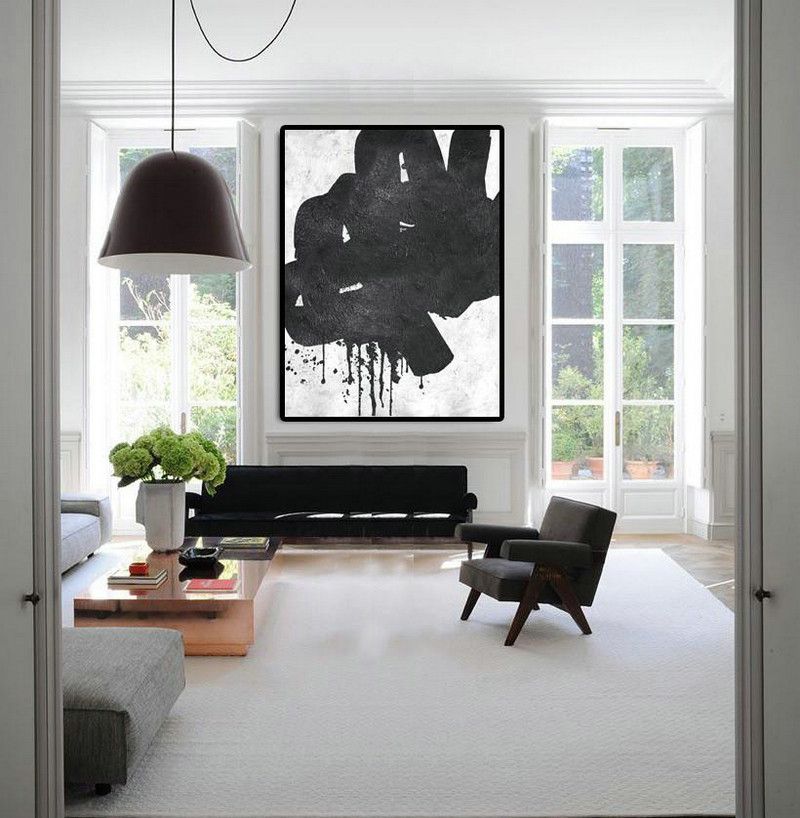 Large Living Room Wall Decor,Black And White Minimal Painting On Canvas - Abstract Artwork Online